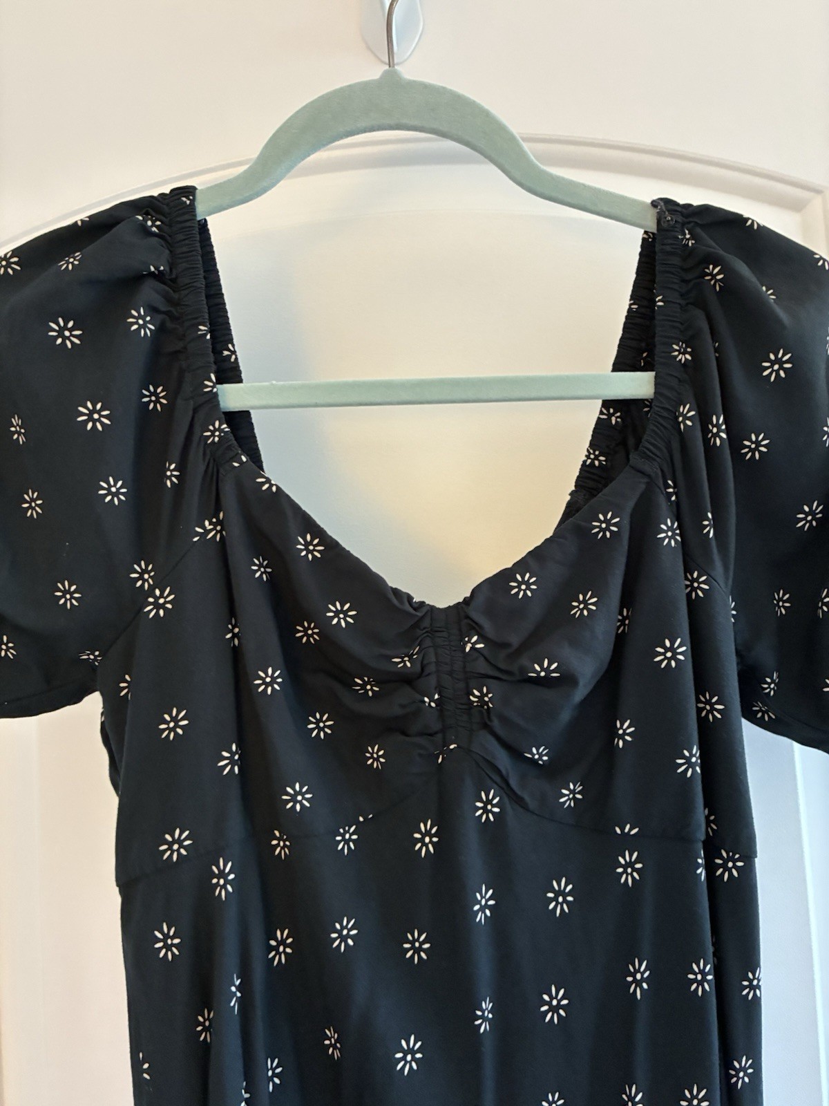 Madewell Puffed Sleeve Midi Dress Back Stardot Print sz 0 Sweetheart Neck Nice!