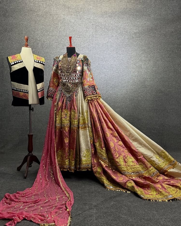Afghan long tail kochi nikkah dress and wasket for women couple wedding set