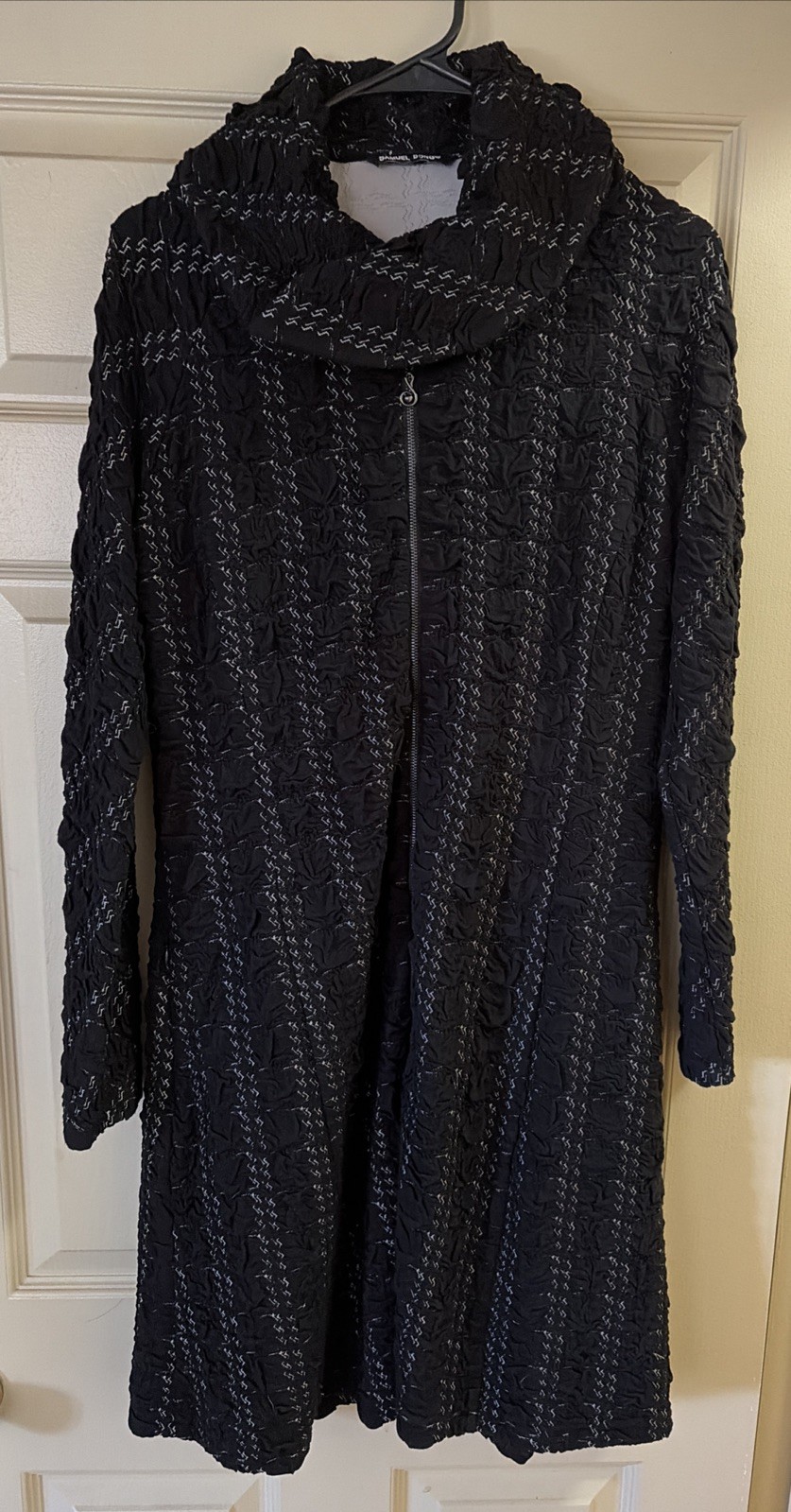 Samuel Dong Black/white Zip Front Dress Coat Sz M Long Sleeve A Line Minimalist
