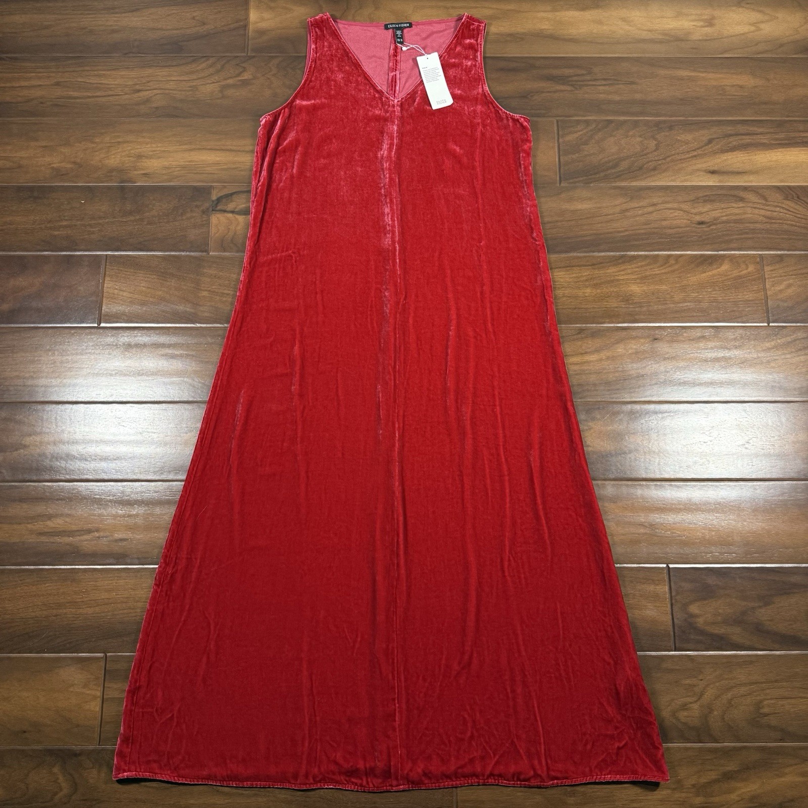 Eileen Fisher Women’s Size XS Scarlett Red Velvet V Neck Sleeveless Midi Dress