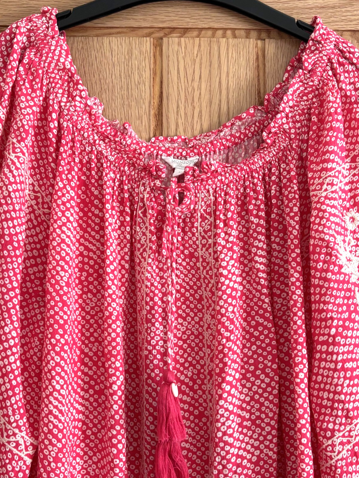 Monsoon Raspberry Red/Pink & White On-Off Shoulder Beach Dress, Size L, 18-20