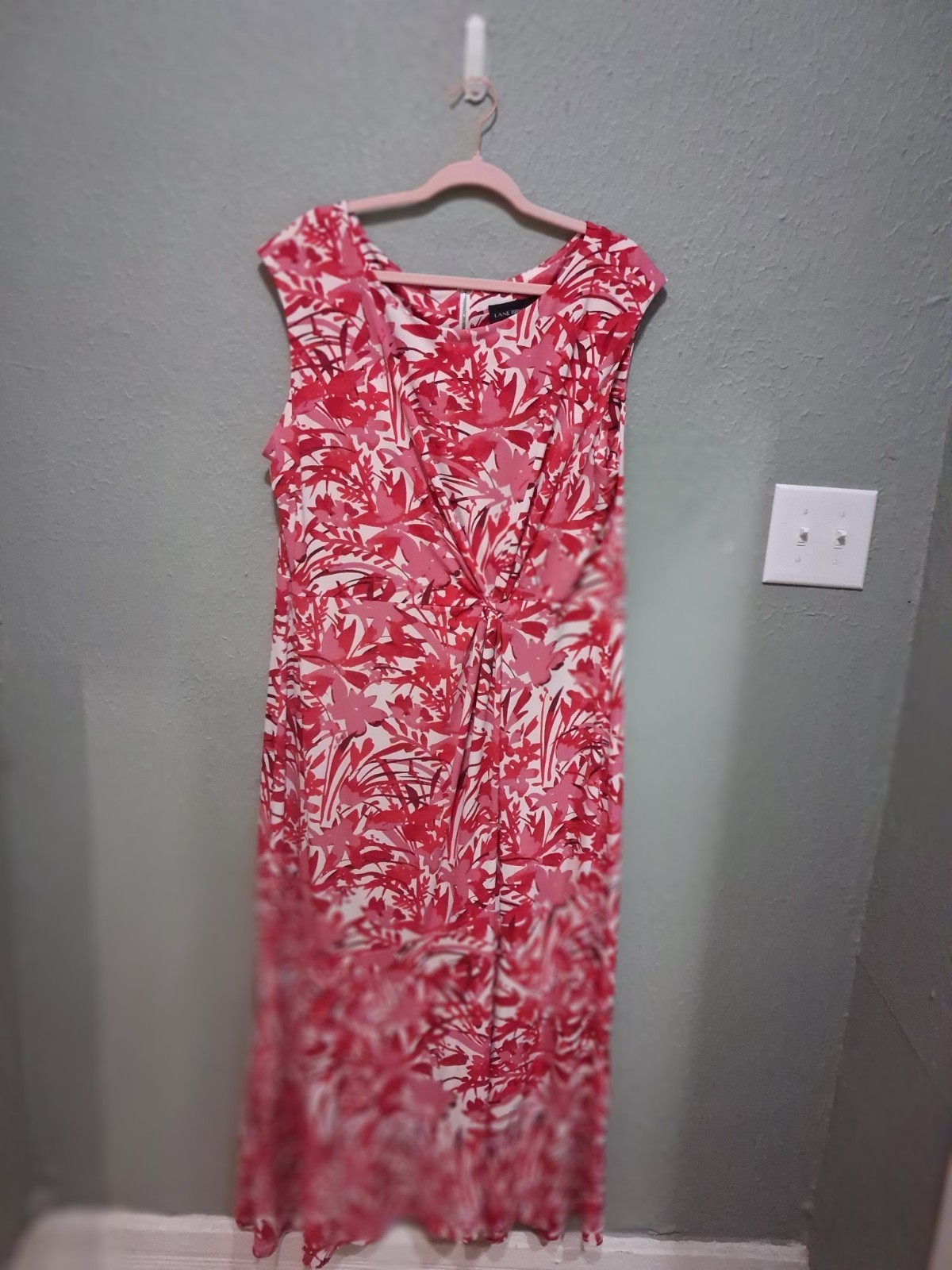 Lane Bryant Plus 18/20 Pink Red White Floral Maxi Dress Cap Sleeve Zip Front