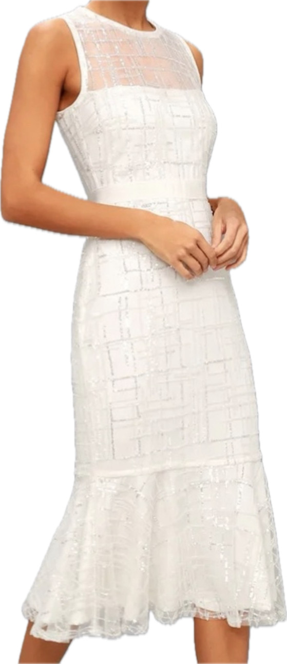NWT LULUS Jeanette Sequin Midi Sheath Dress Formal Cocktail White Women’s Sz M