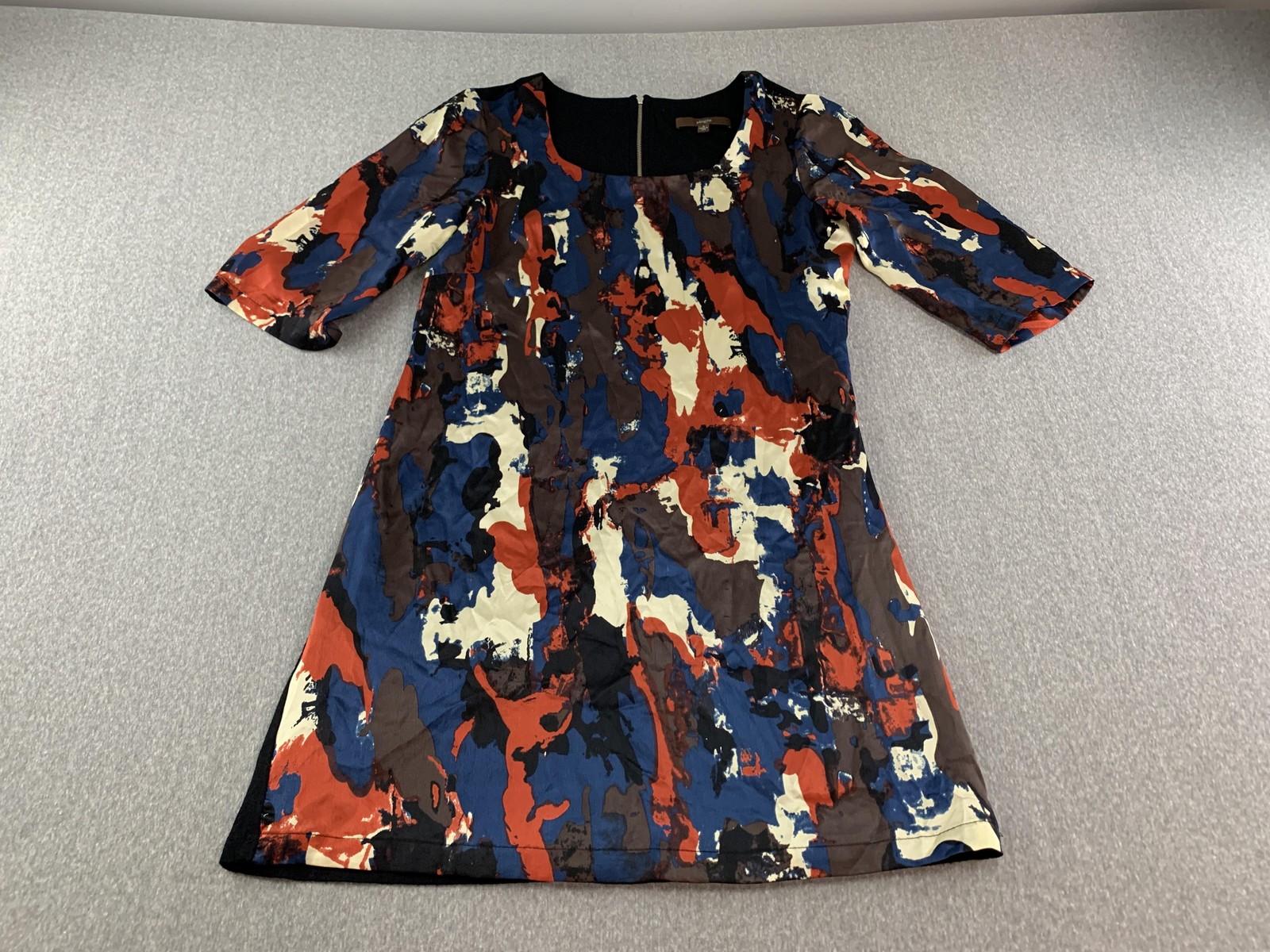 Single Dress Womens Small Multicolor Camouflage Silk Square Neck Shift