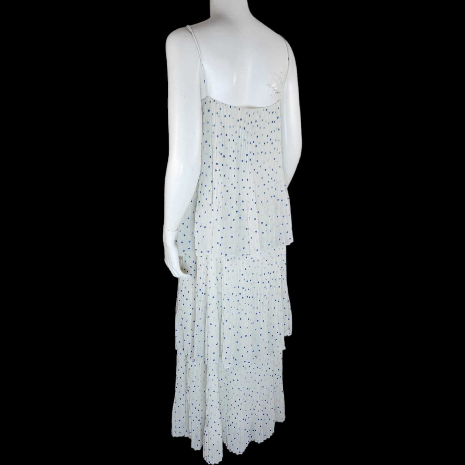 NWT Samsoe Samsoe Womens Large White Pleated Blue Polka Dot Maxi Dress Tatiana