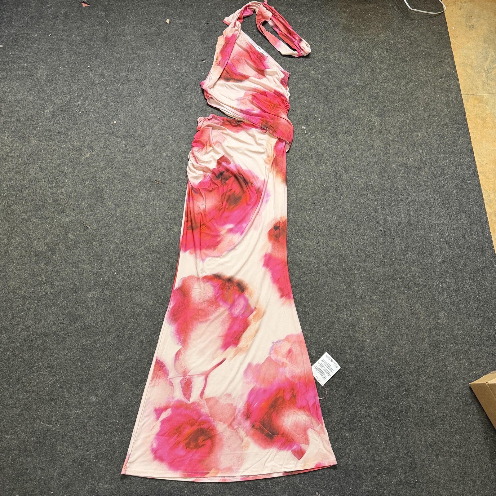 ASOS DESIGN Dress Womens US 6 Floral One Shoulder Maxi Ruched Bodycon Party Pink