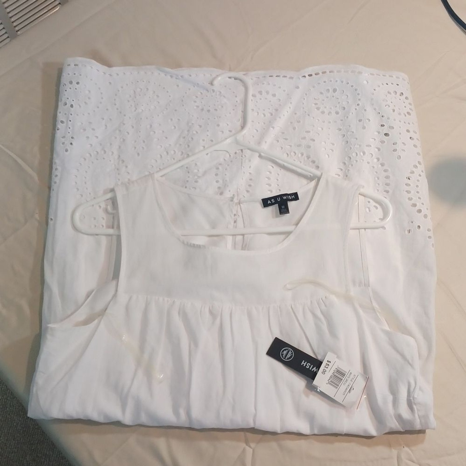 As U WISH MEDIUM WHITE EYELET LINED SUNDRESS NWT