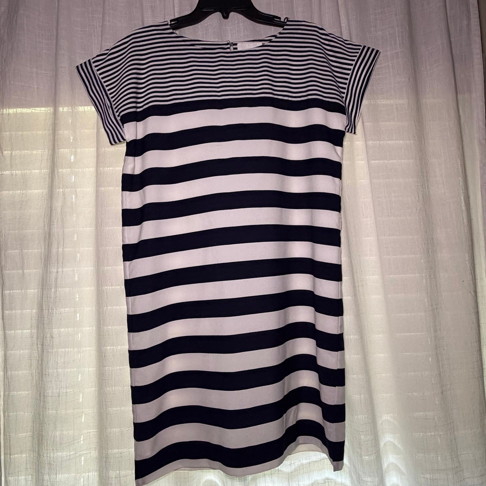 Dalia Shift Dress Womens US L Navy Blue White Striped Short Sleeve Nautical Mini