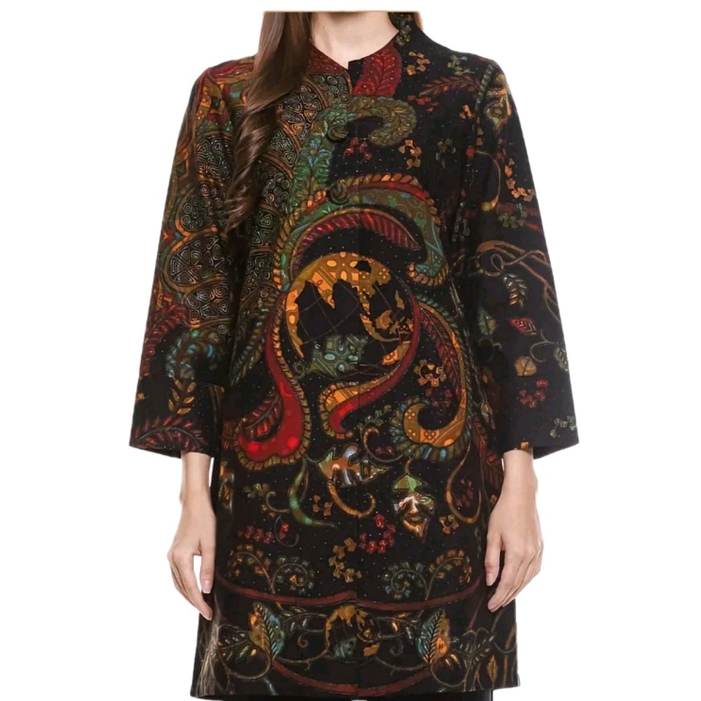 Kedu Batik Women’s Batik Tunic, Black AZZURA Cotton, Formal Women’s Fur Tunic