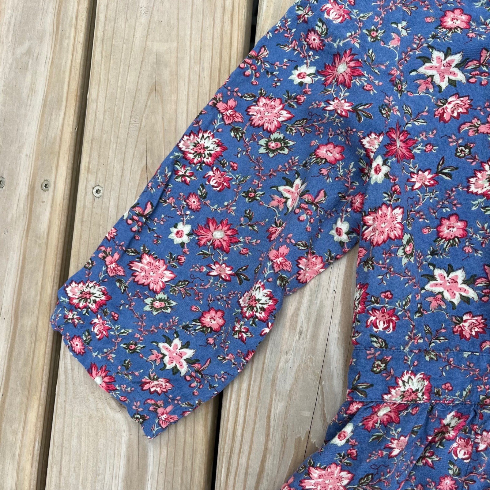 April Cornell X Modern Prairie Dress Blue Floral Midi Cottagecore Tie Waist Med