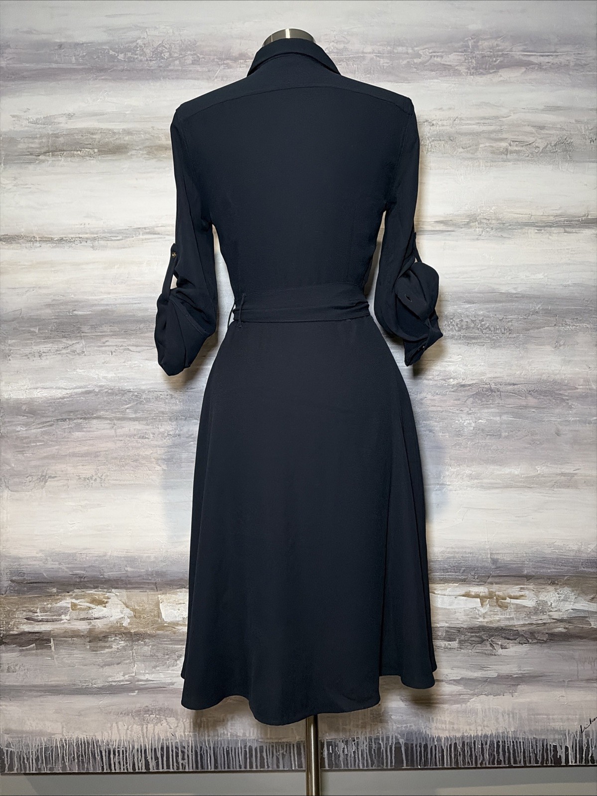 LAUREN RALPH LAUREN Belted Double-Faced Georgette Shirt Dress Preppy Classic