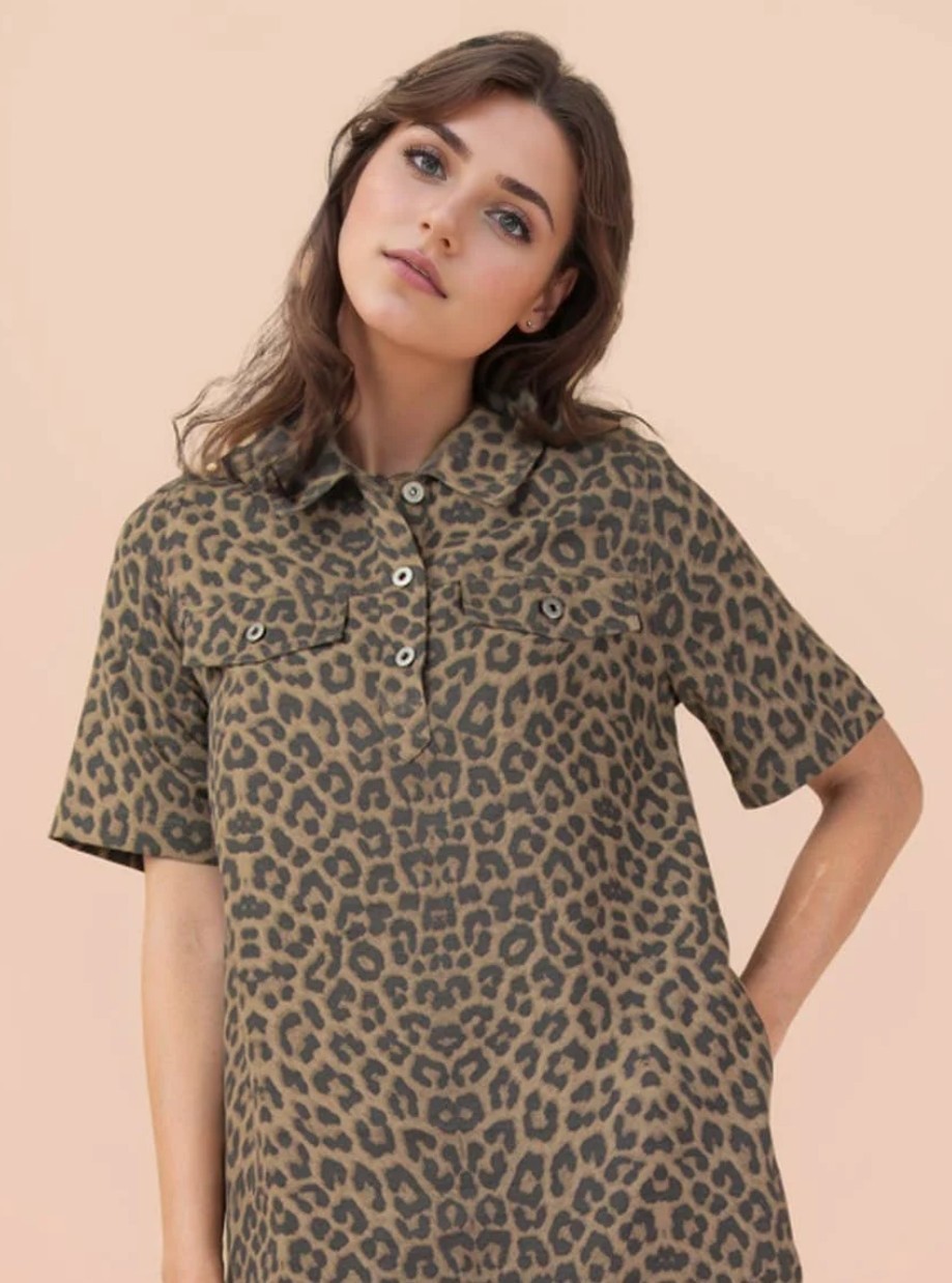 Scotch and Soda Denim Mini Dress Small Petite Cheetah Print, Generous Cut