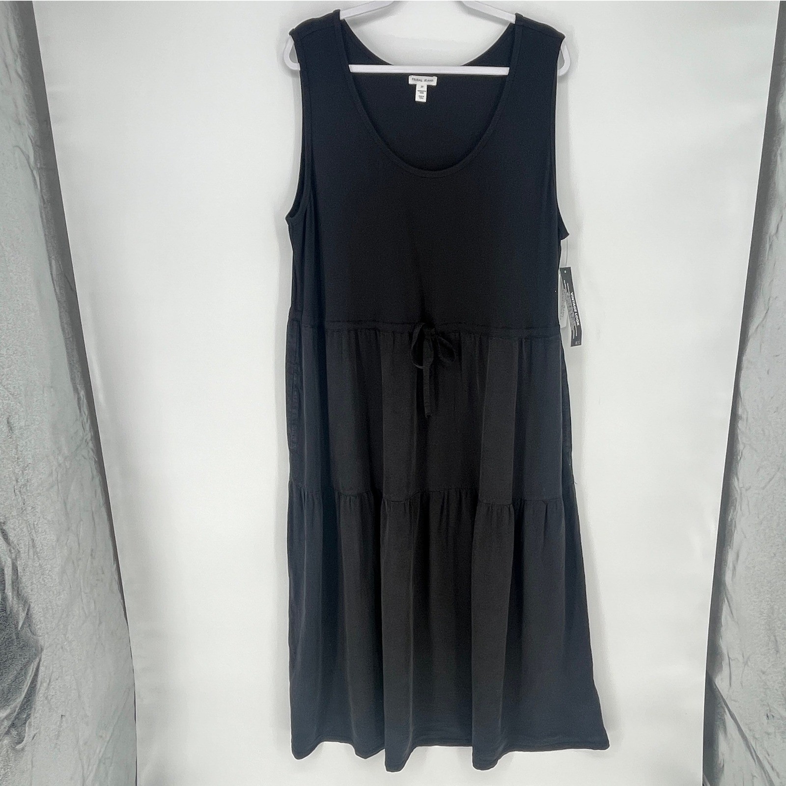 Tribal Cosette Mixed Media Tiered Midi Dress Pockets NWT Women’s Small Black