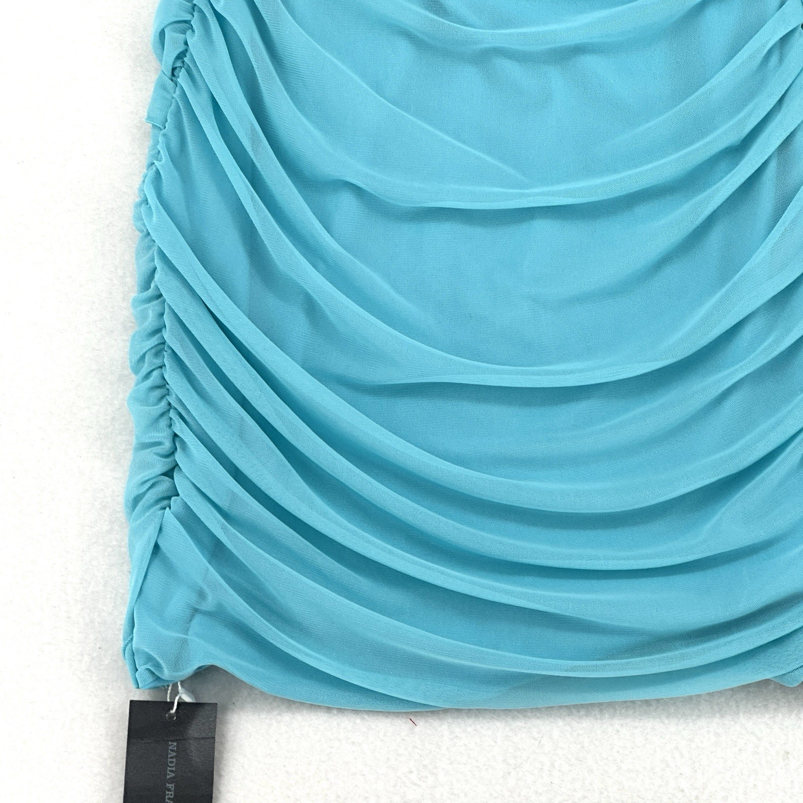 Nadia Fraca Ruched Strapless Mini Dress Turquoise Bodycon NWT L