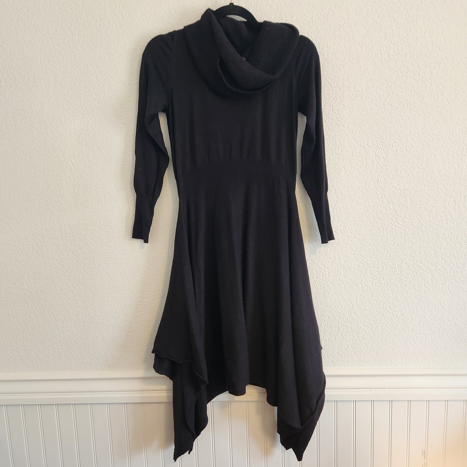 Nina Leonard Women’s Size Small Black Cowel Neck Long Sleeve Dramatic Skirt New