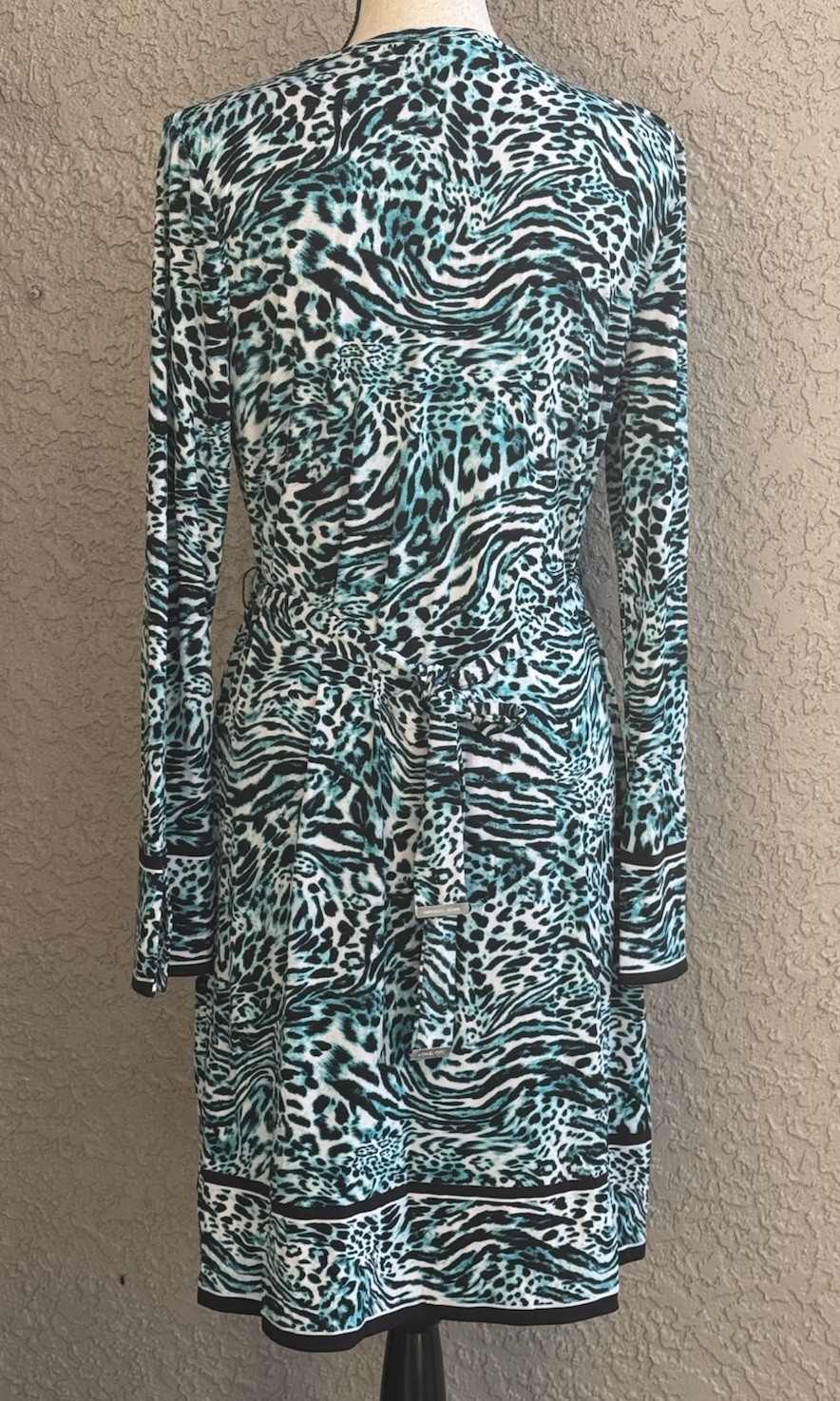 Michael Kors Women’s Dress Peacock Blue Animal Print Stretch Jersey Size L NEW