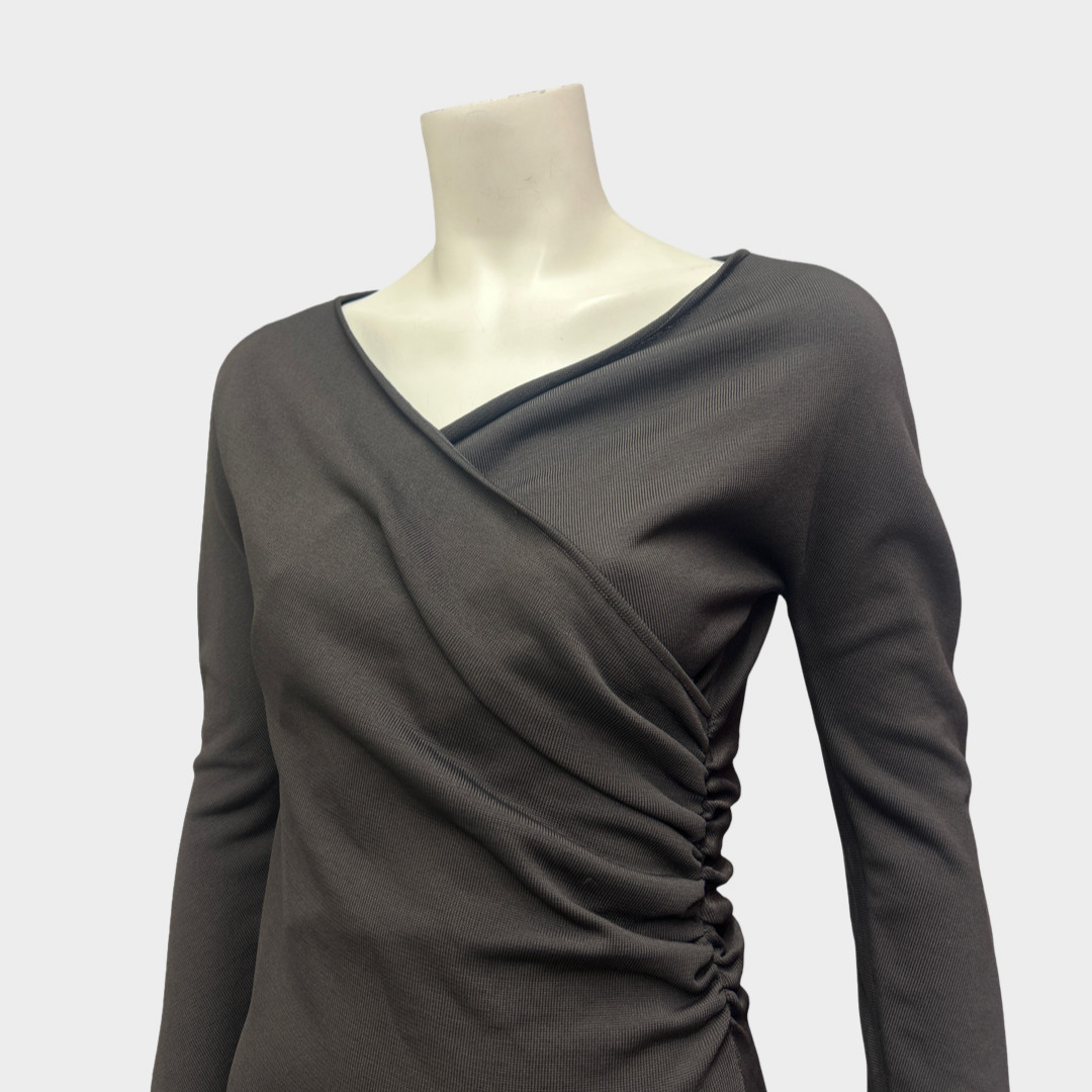 Bottega Veneta Dark Brown Wrap Knit Mini Dress, Size UK8