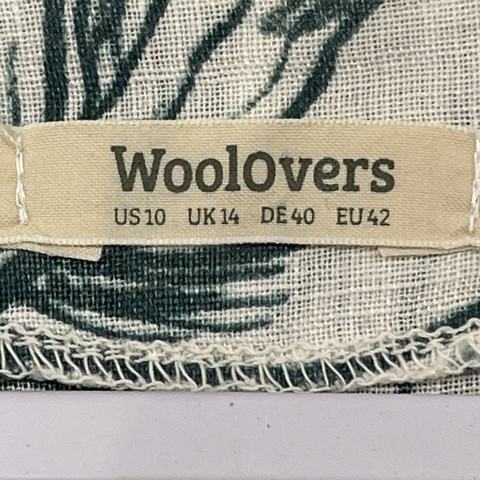 Woolovers Dress Womens 10 Green Beige 100% Linen Lagenlook Boho Beach Floral