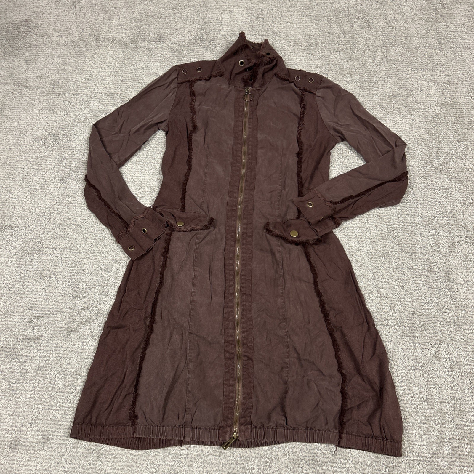 XCVI Wearables Dress Women Small Brown Full Zip Front Long Sleeve Tencel Pockets