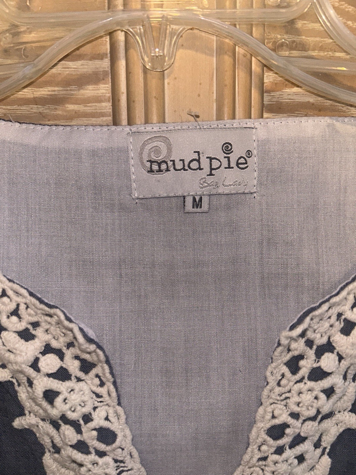 Mud Pie Women’s Chambray Lace Sheath Dress Size Medium
