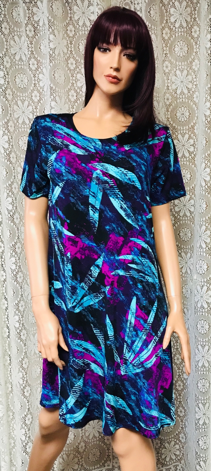 JOSTAR SHORT DRESS Poly Spandex Stretch Knit TRAVEL Purple BLACK S M 3X