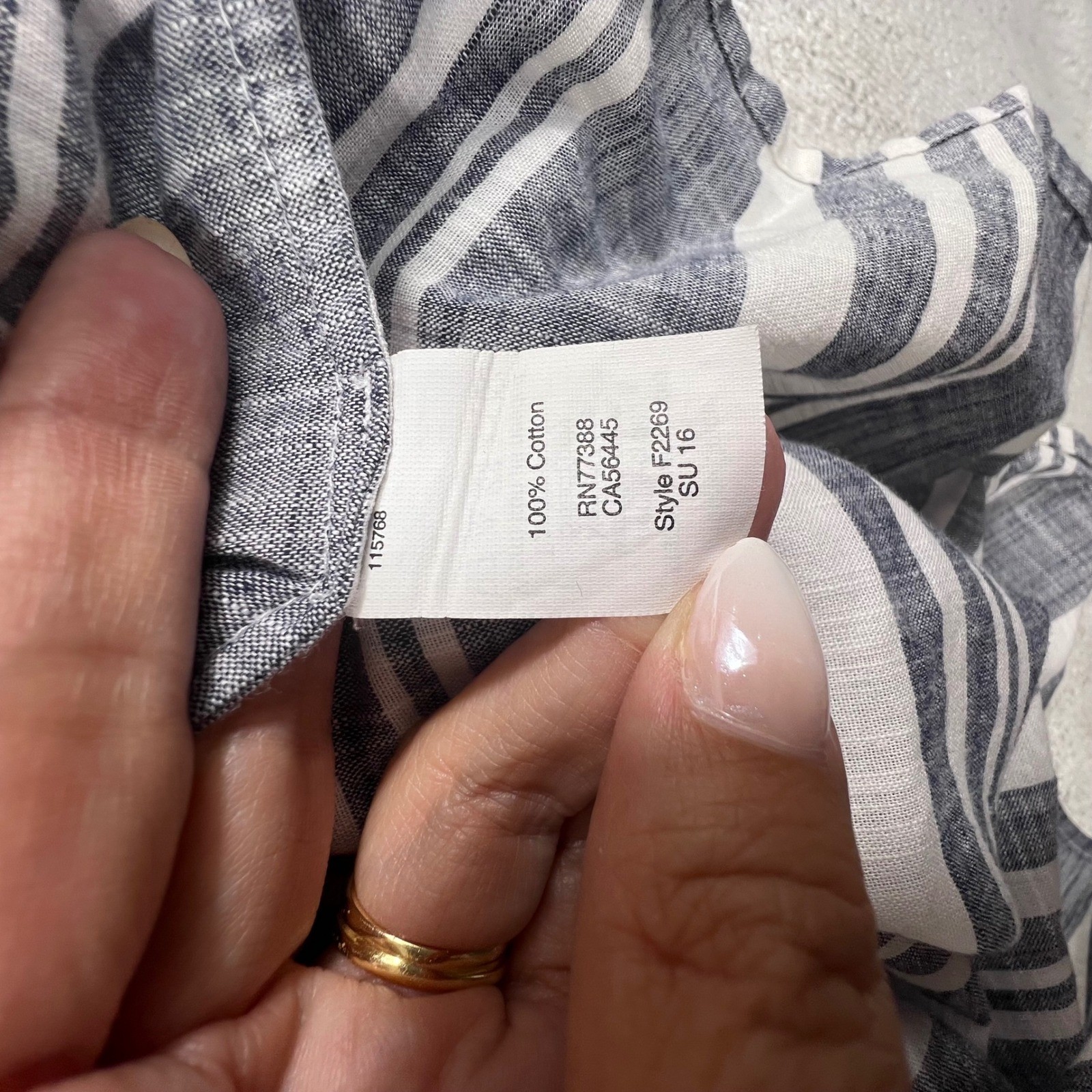 J.Crew Grey White Striped V-Neck Mini Dress Elastic Waist Pockets Womens M F2269