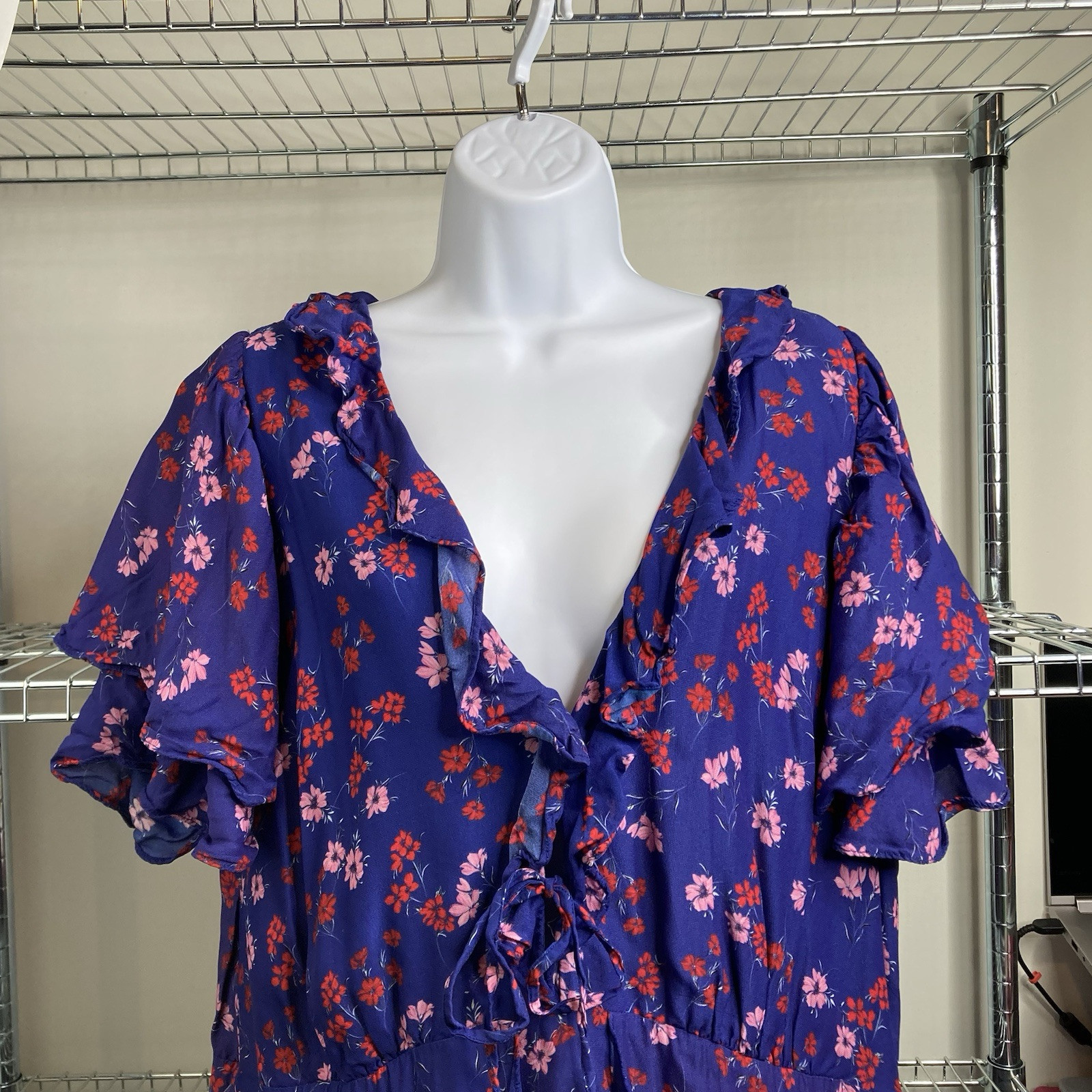 La Maison Talulah Blue Yearning Ruffle Midi Dress Size XL Cottagecore Boho