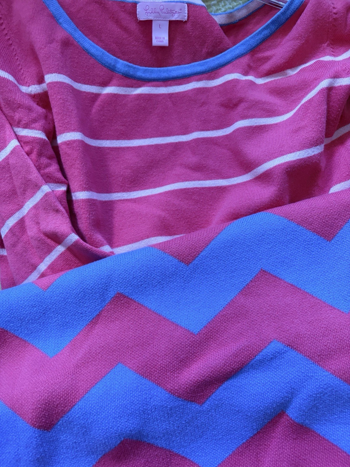Lilly Pulitzer Sz L Geometrical Multicolor Knit Sweater Dress 3/4 Sleeves