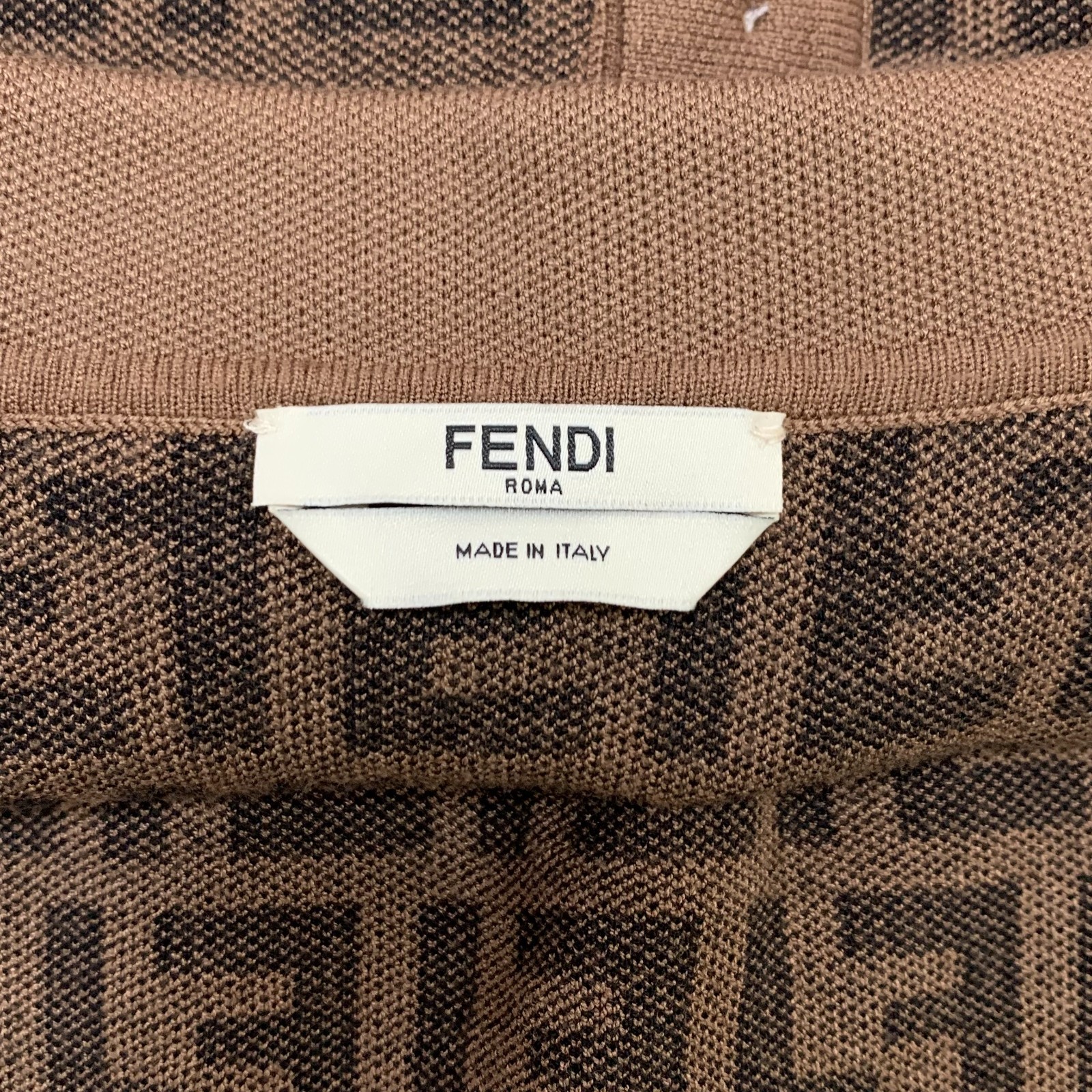 Fendi Zucca FF Monogram Logo Knitted Polo Stretched Dress Brown 38 (S) Size