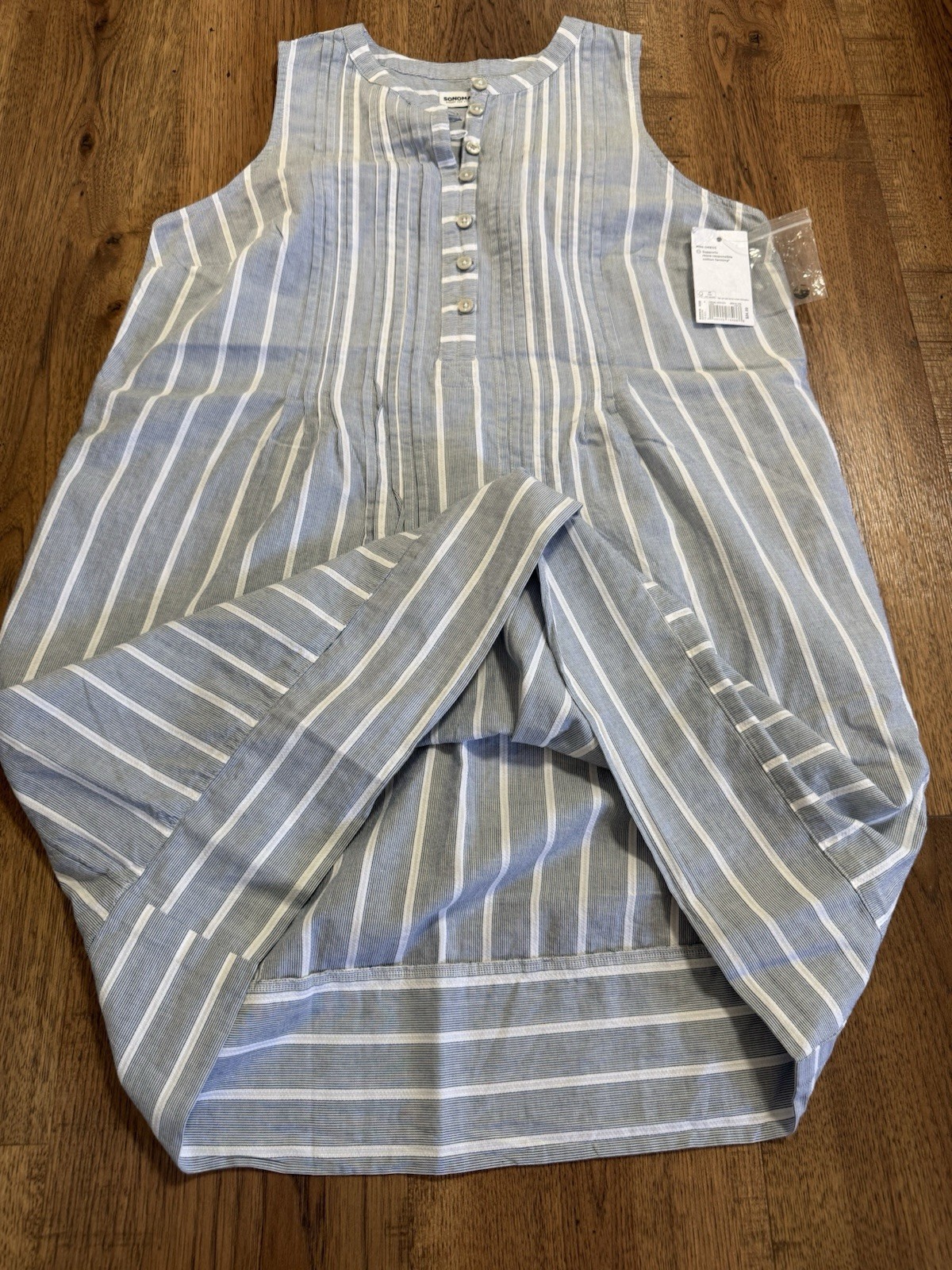 SONOMA Goods for Life Blue White Striped Shift Dress 100% Cotton Round M