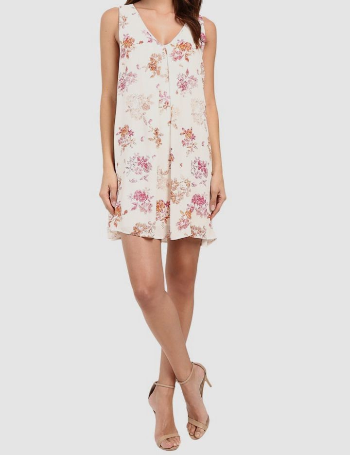 Brigitte Bailey Womens Ivory Floral Sleeveless V-Neck Shift Dress Size S