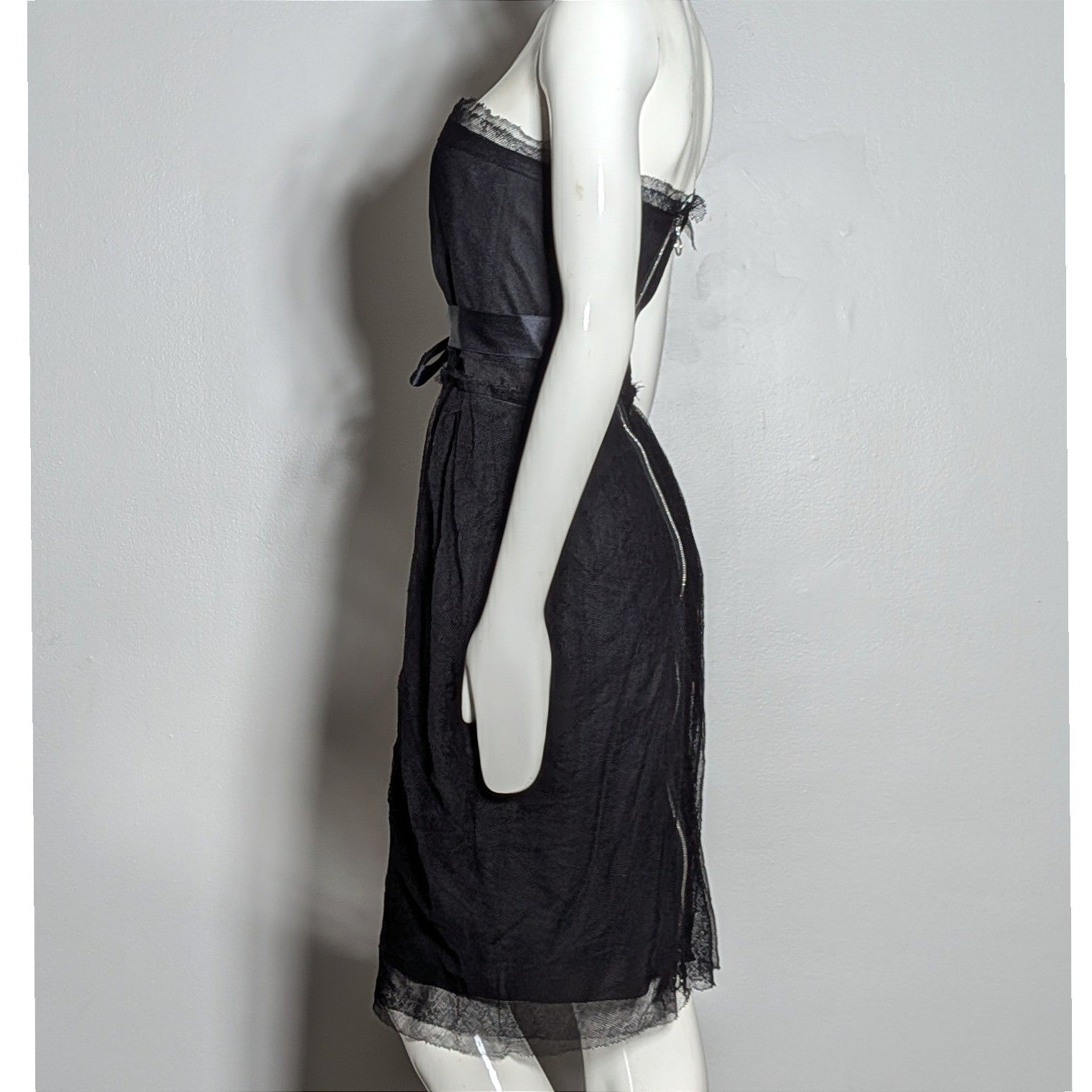 Lanvin Ete 2008 Resort Strapless Silk Wool Tulle Dress Black FR 38 France