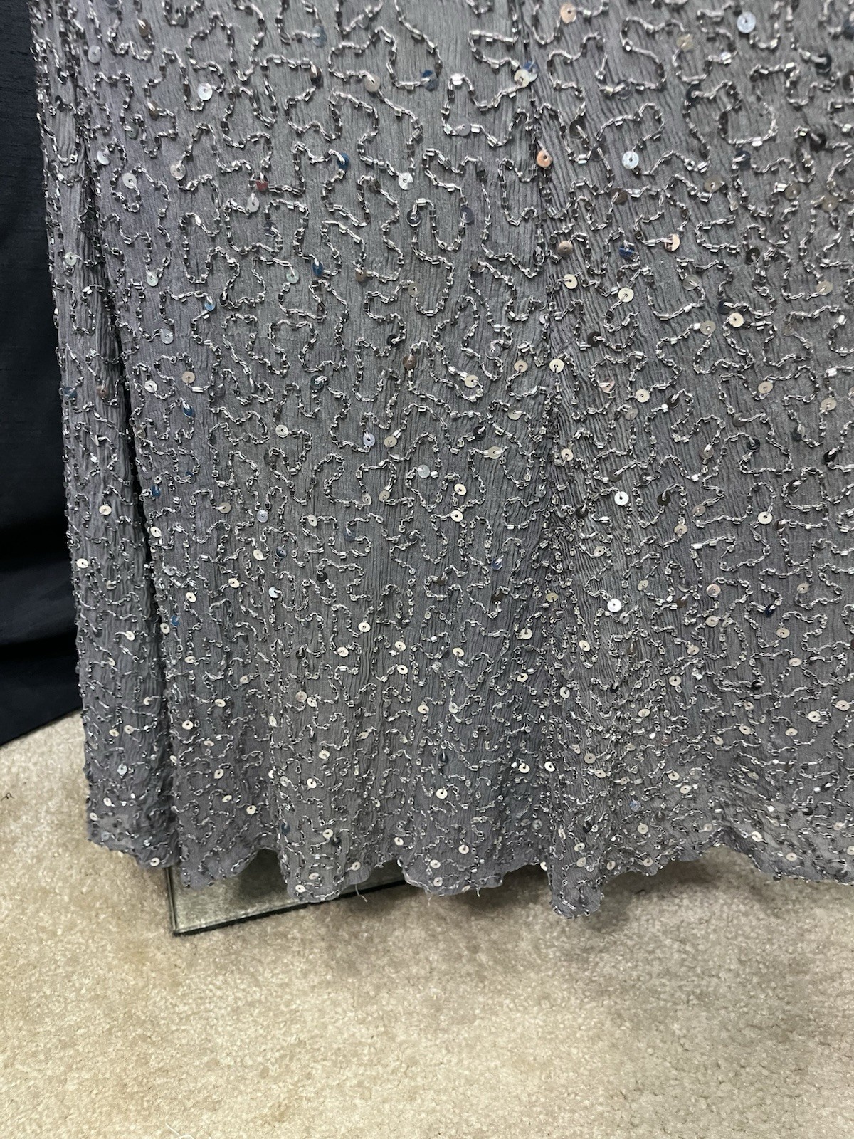 Creative Creations Beaded Silk Gown Dress Gray Sleeveless Long Sz Like S Heavy