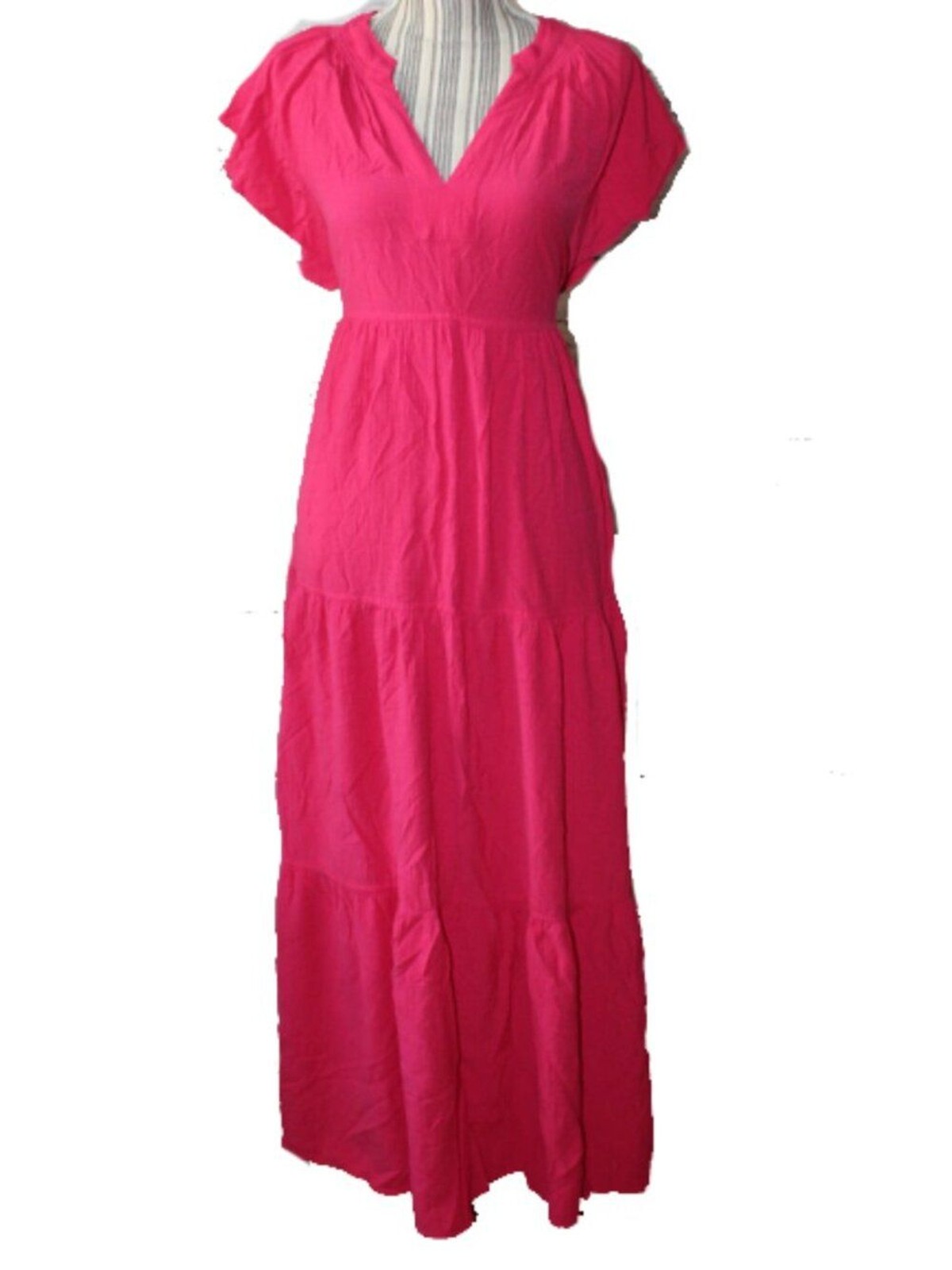 Calvin Klein Flutter Sleeve Gauze Midi Dress Lipstick Color Size 12
