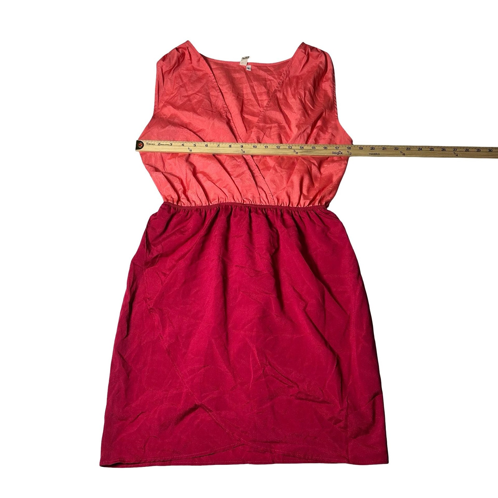 Peppermint Women L Colorblock Sleeveless Surplice Dress Coral Pink Magenta USA