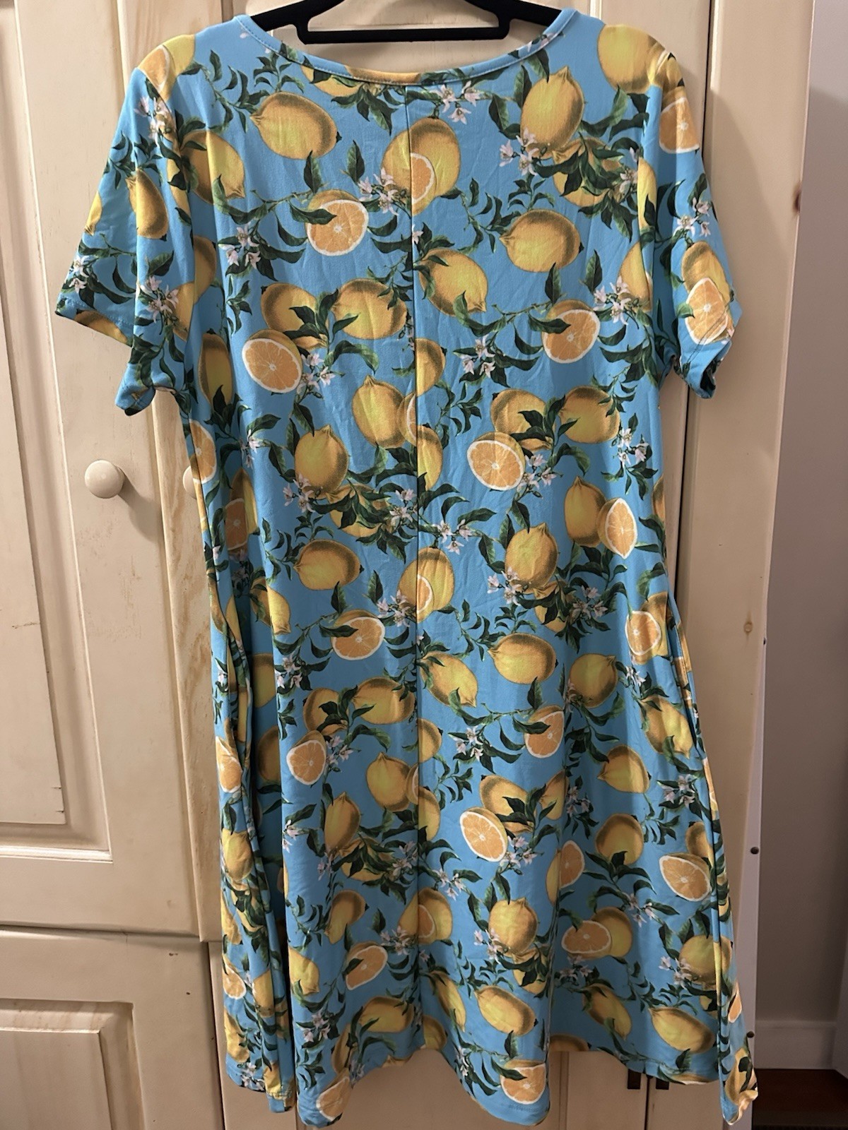 Yelete Lemon Print T-Shirt Blue Swing Dress Amalfi Italian Summer Short Sleeve M