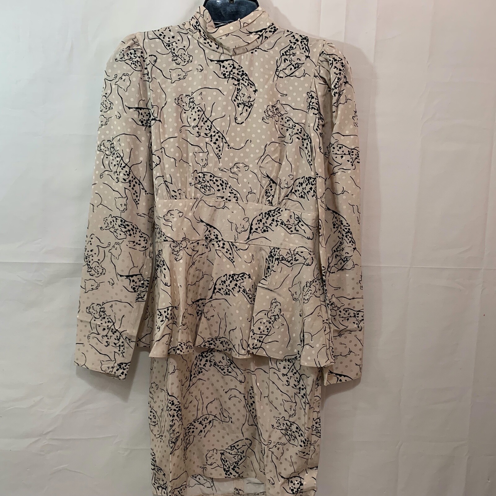 ASOS Women NIB 80s Mini Tea Dress Pep Waist in Cream Tiger Print Size US 4