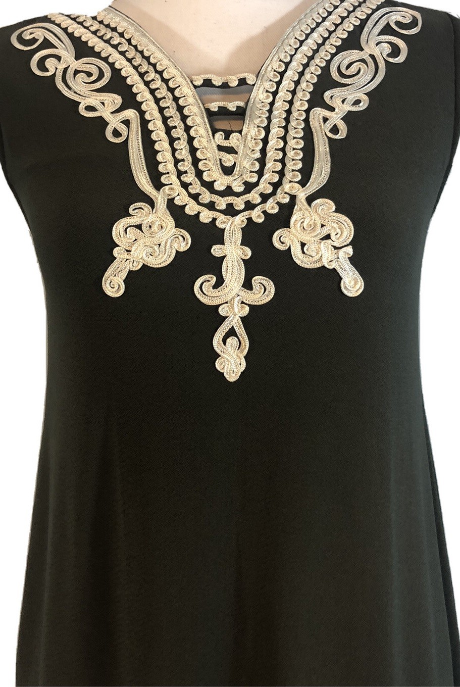 ALFANI Petite Graphic Soutache Trim V-Neck Sleeveless Shift Dress, PXS Olive
