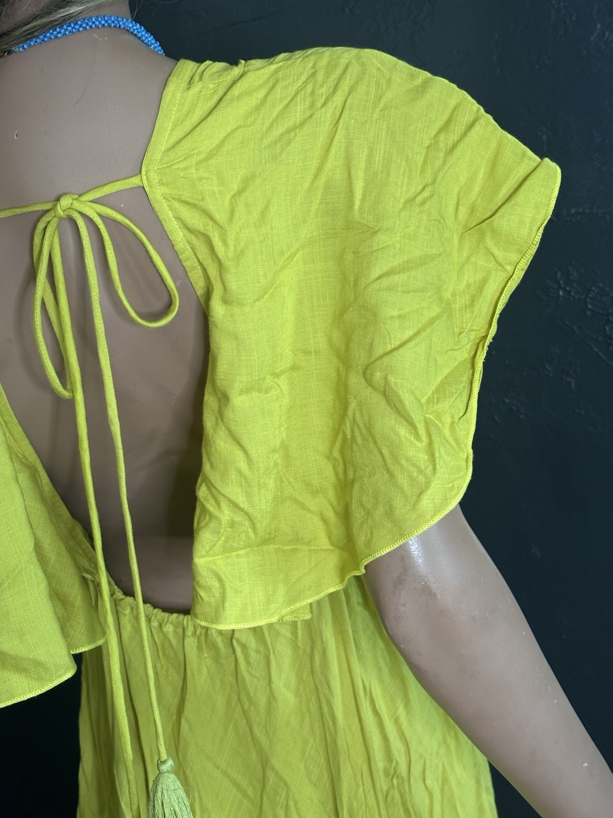 NWOT Flowing Backless Tassels V-neck/Flutter Sleeves Maxie Dress Boho/Summer M/L