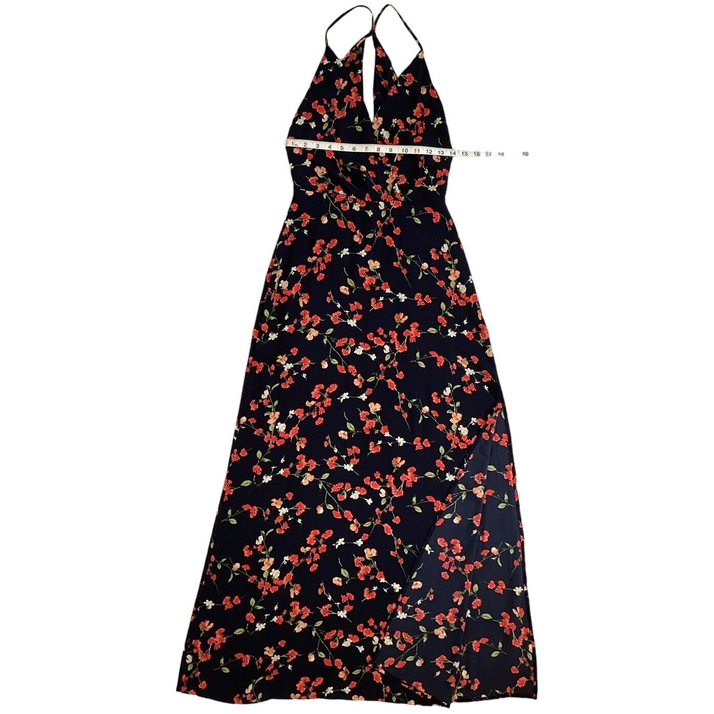 LUSH Floral Maxi Sundress Black Small Strappy V-Neck Wrap Look Side Slit Long
