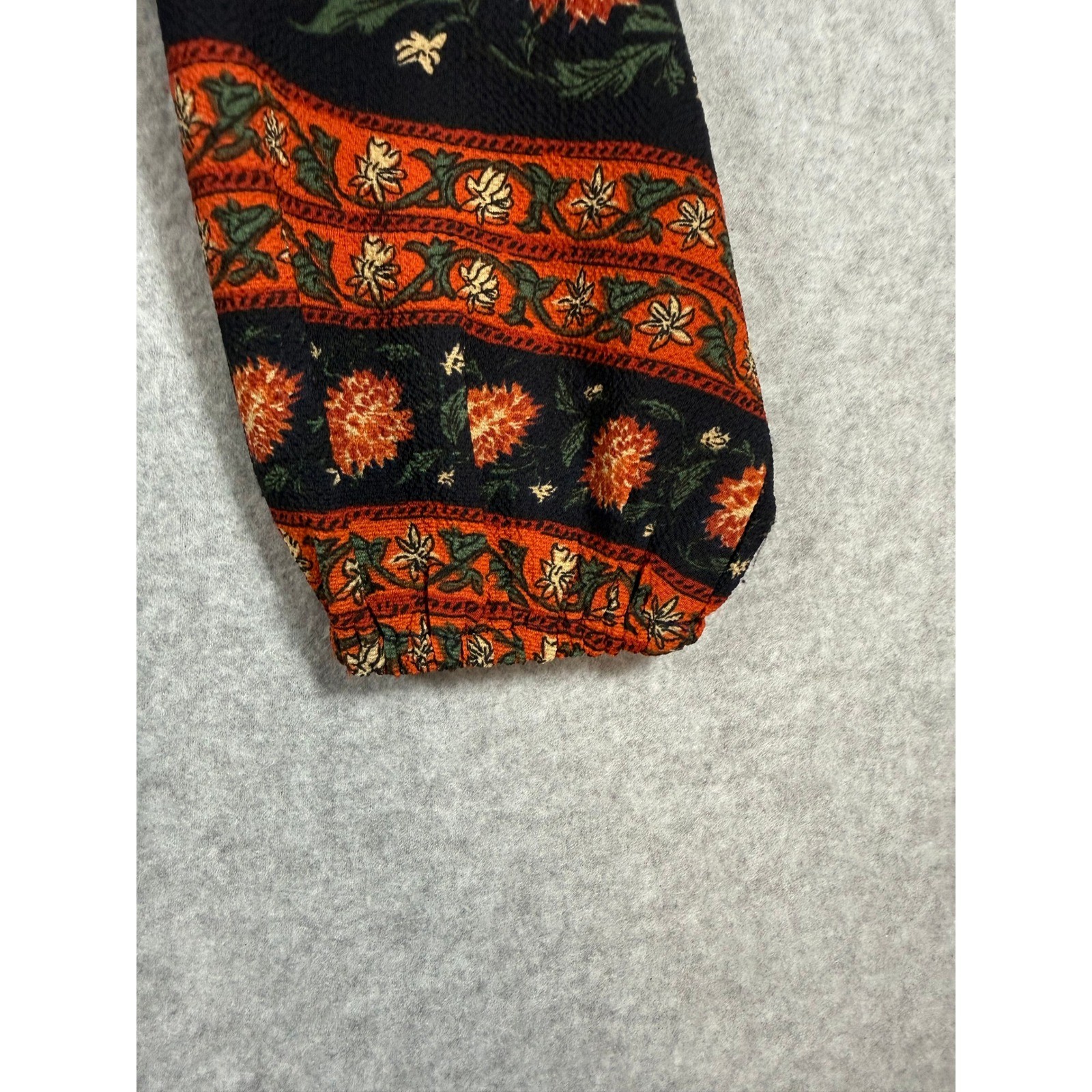 Boho Floral Midi Dress S Navy Orange Peasant Puff Bishop Sleeve Smocked Maxi