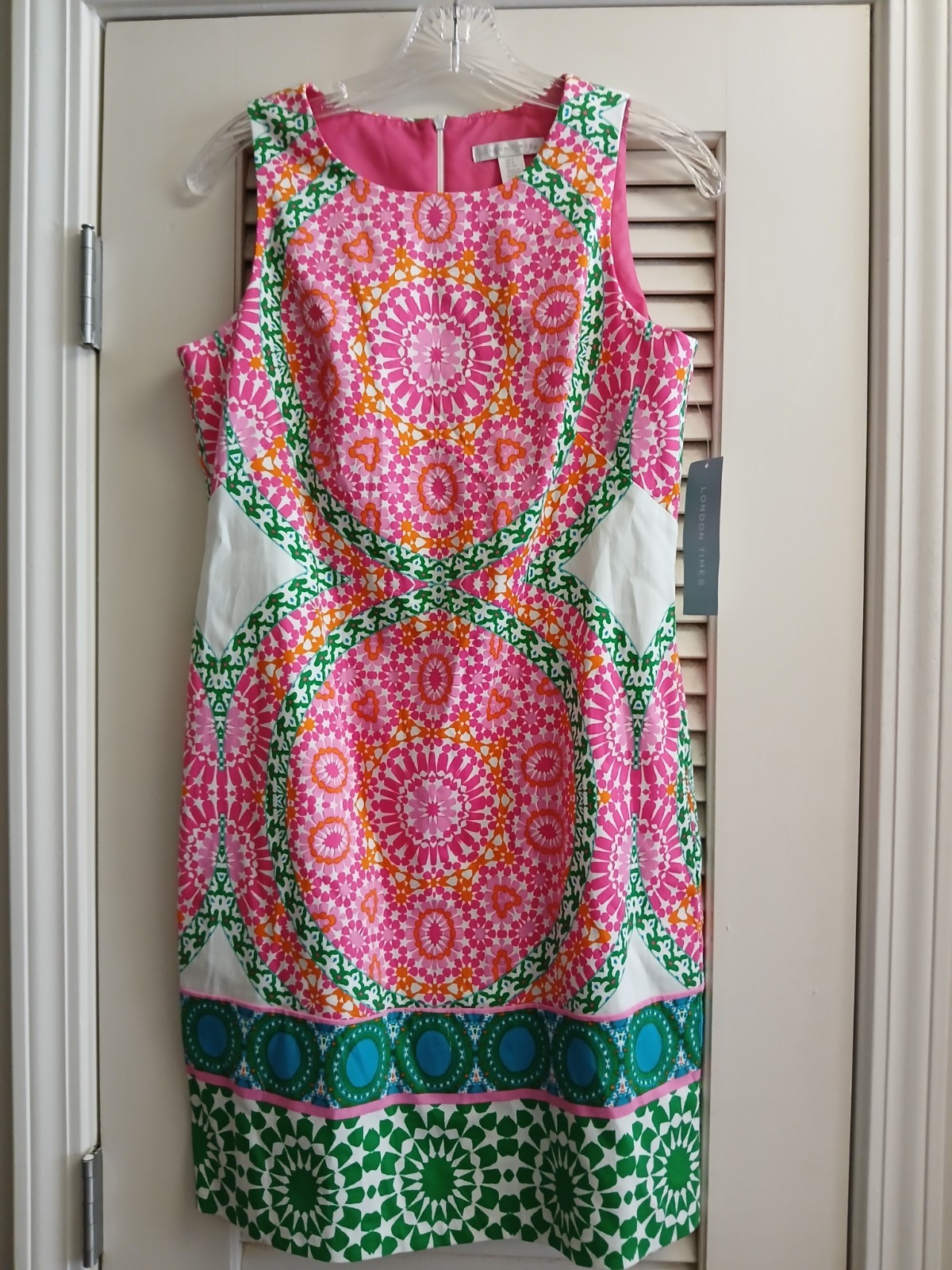 London Times Pink Orange Green White Paisley Shift Dress Sleeveless Size 4 NEW