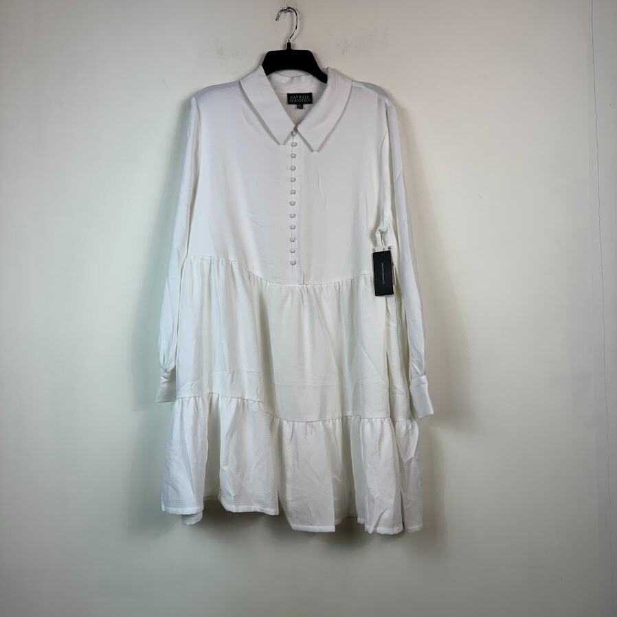 Danielle Bernstein Womens Plus 2X White Button Down Baby Doll Dress NWT CT28