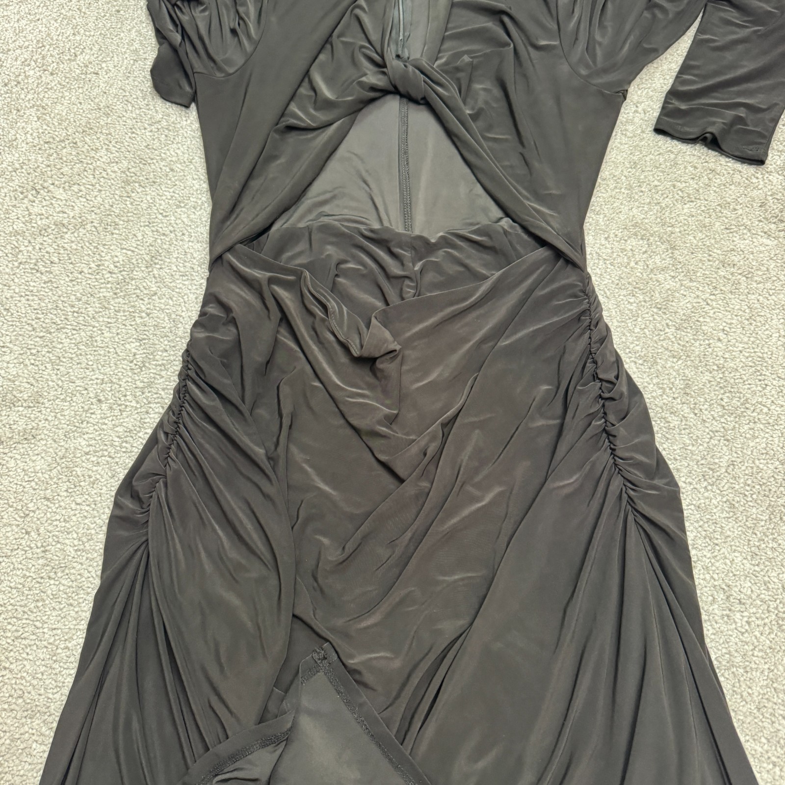 WAYF Cut Out Twisted Front Long Sleeve Maxi Dress Womens XL Black Slit Formal