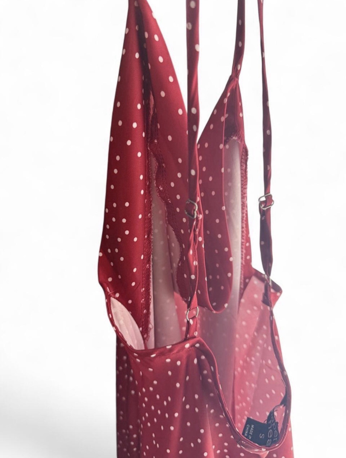 Paper Heart Red/White Polka Dot Cowl Neck Midi Slip Dress S Side Slit