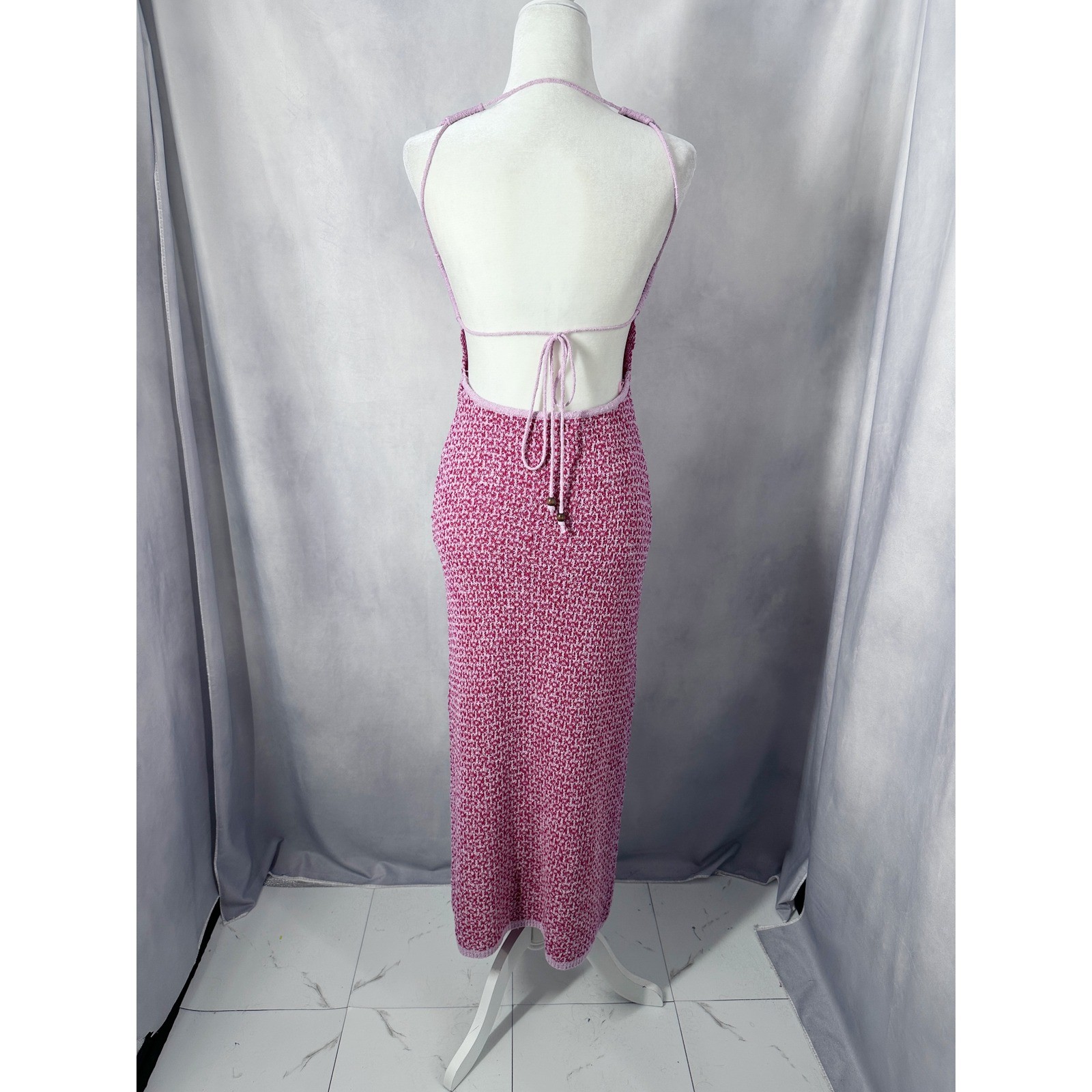 FP Beach Mindy Pink Knit Halter Open Back Midi Maxi Dress Women’s Size Medium