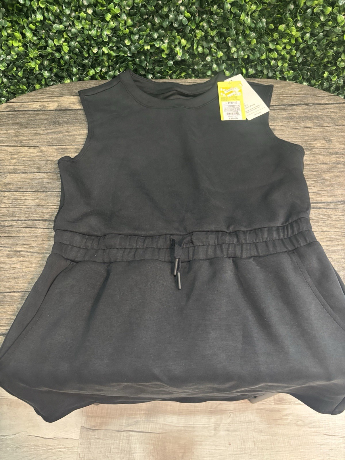 All in Motion Teens Black Solid Tank Dress Pockets Drawstring Knee L (10/12)