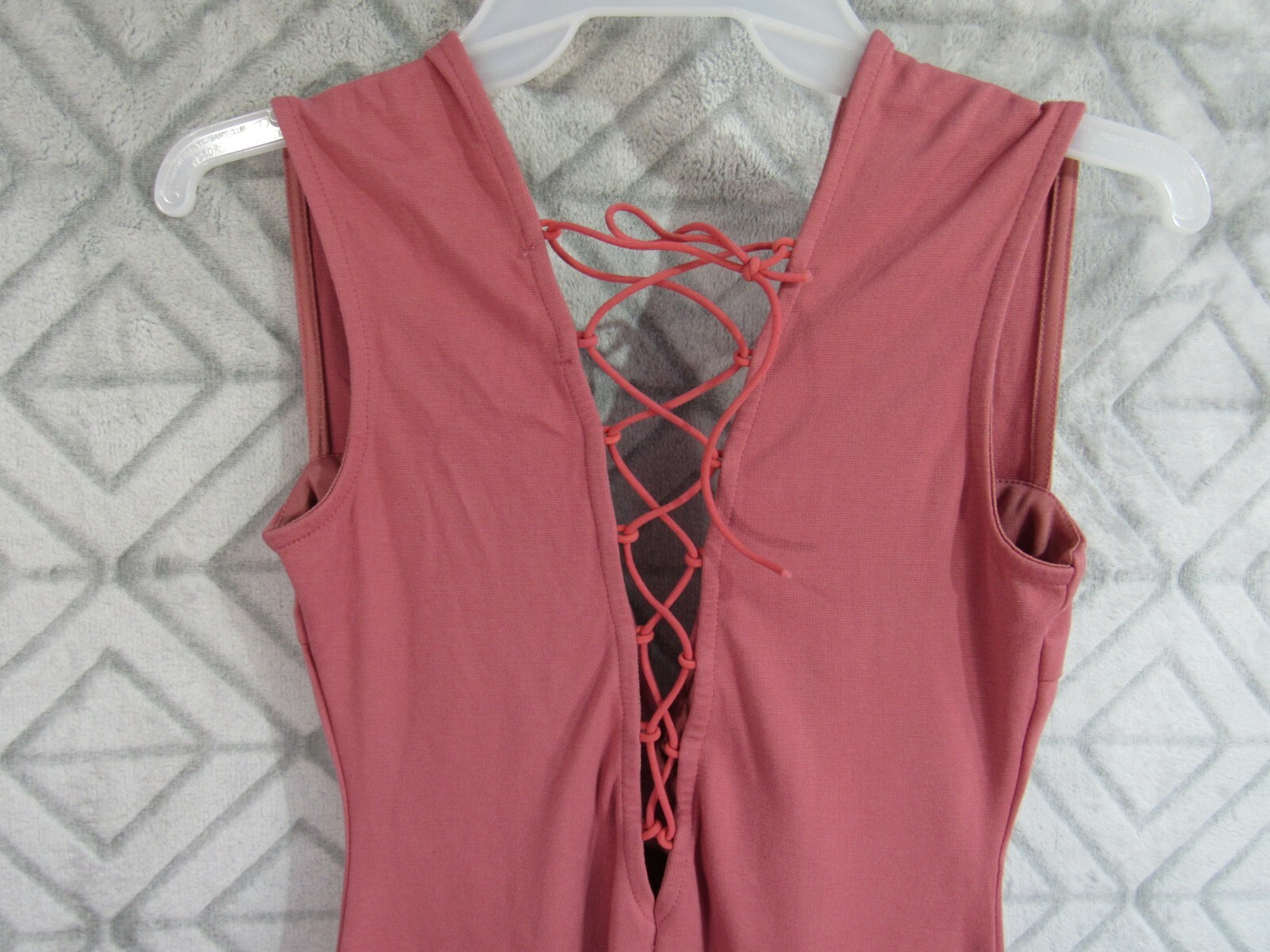 Charlotte Russe Dress Size XS Pink Pull Over Lace Up Back Sleeveless Low V Front