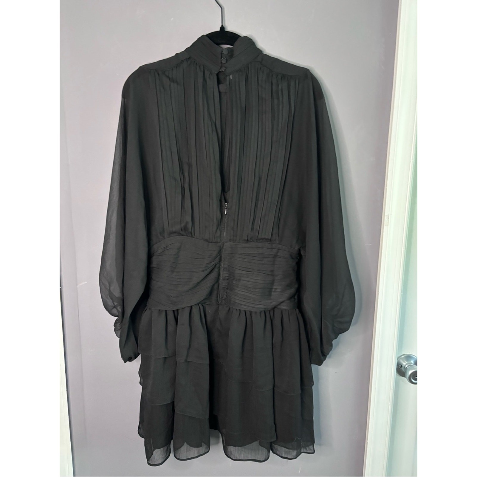 Express Black Balloon Sleeve High Neck Open Back Dress 8