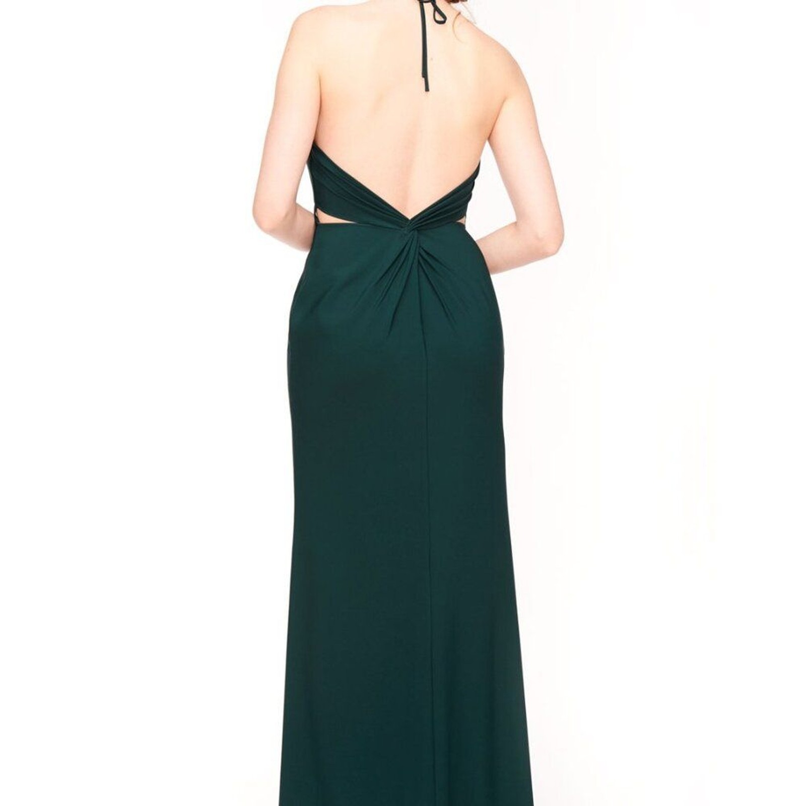 Deep Green Low Twist Back Detail Stretch Crepe Halter Dress Bari Jay 1961